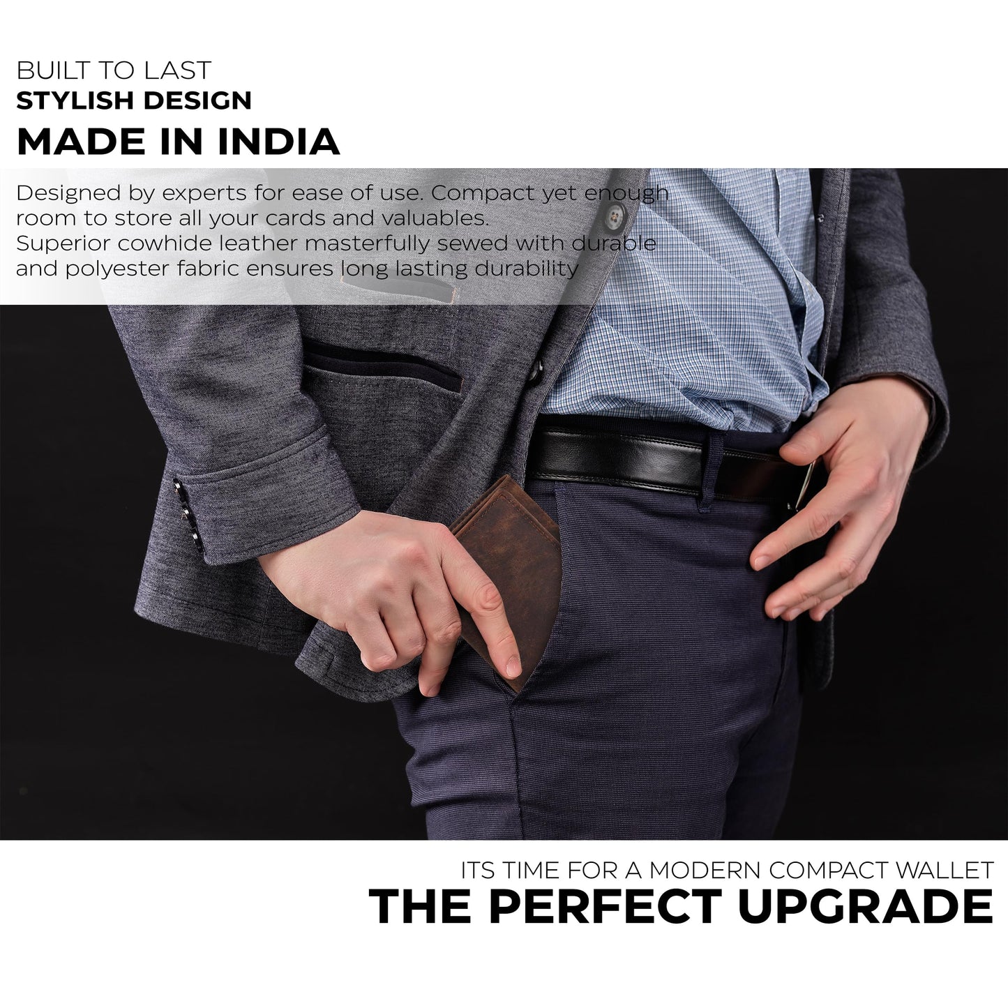 Real Leather Trifold Wallet for Men